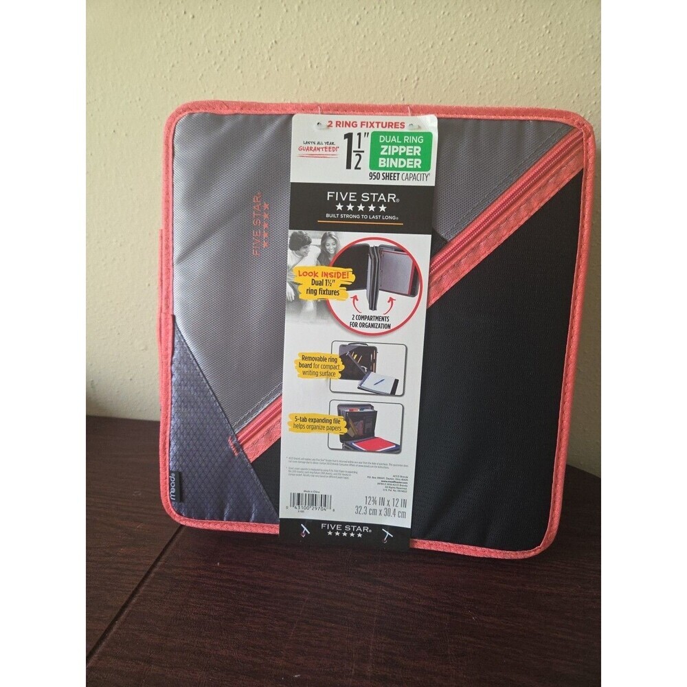 Mead Five Star Dual Ring Zipper Binder 1.5 Inch 950 Sheets Retro Pink Gray NEW